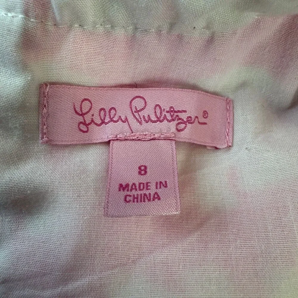 Lilly Pulitzer Dress Girls 8 Pink Tusk in Sun Elephant Lace Shift Hem Bow Preppy
